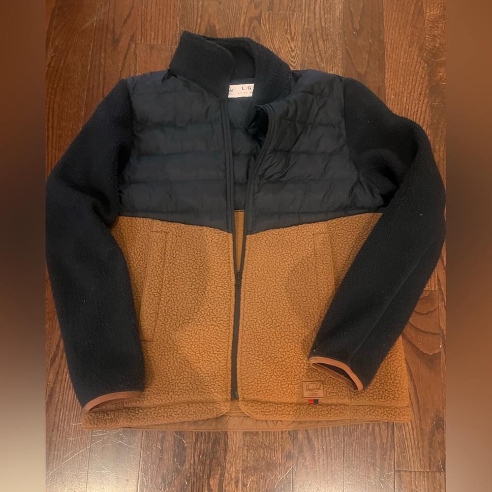 Hershel Two-Tone Sherpa Jacket in Black and Camel Youth Size 12